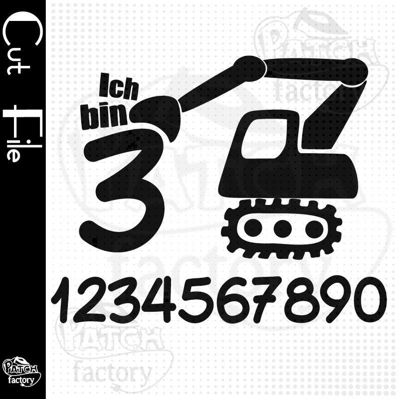 Plotter file, pattern birthday excavator with number