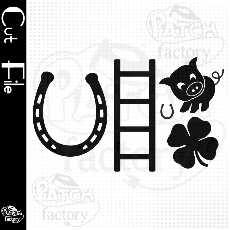 Plotter file lucky charm, cloverleaf, ladder, pig, horseshoe