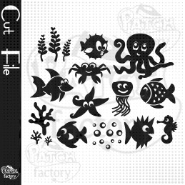 Plotter file, cut file sea animals, fish, corals, shells