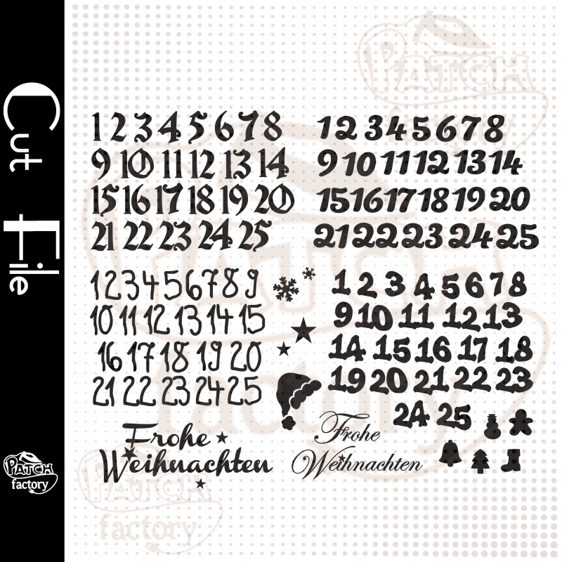 Plotter file Advent calendar numbers set with decorative motifs