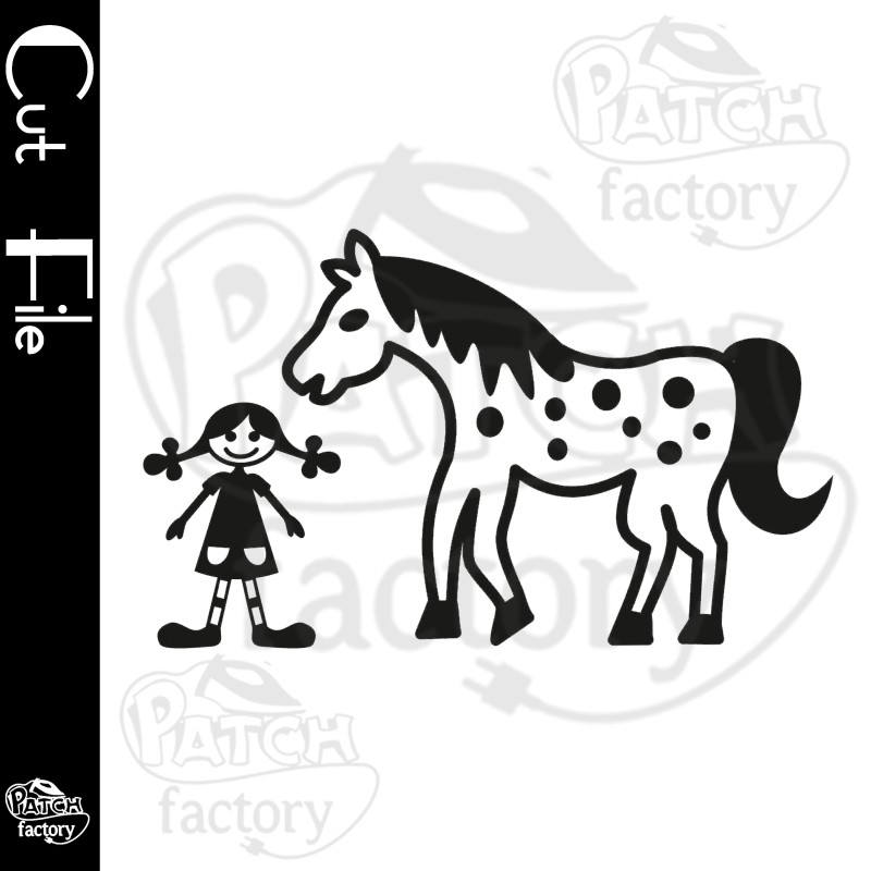 Plotter file, pattern girl with pigtails and horse