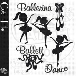 Ballet dancer set with shoes and lettering Plotter file, pattern