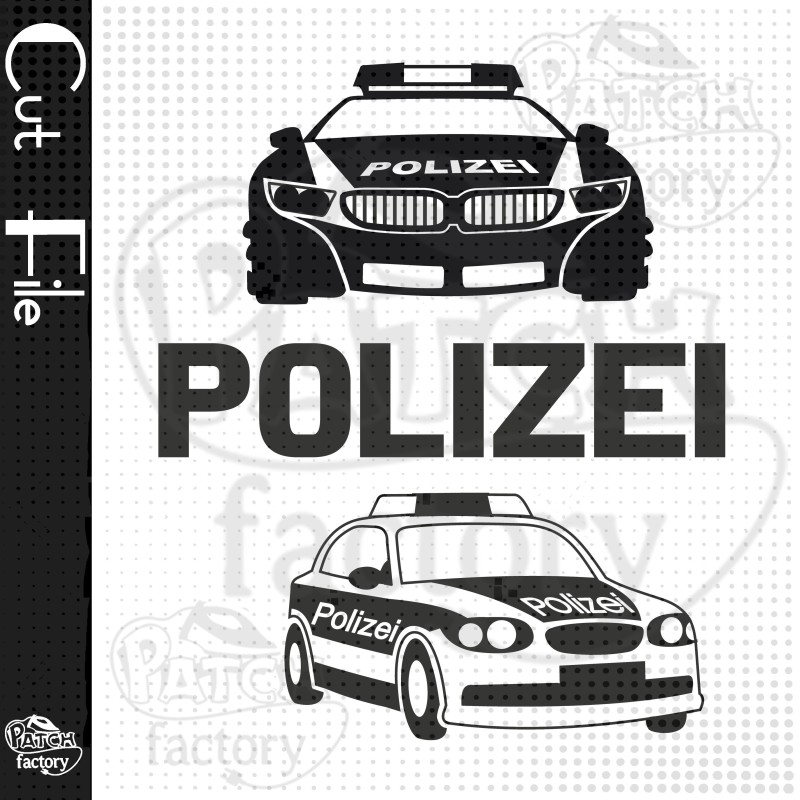 Polizei Autos Front und Seitenansicht mit Schriftzug  Plotterdatei, Schnittvorlage